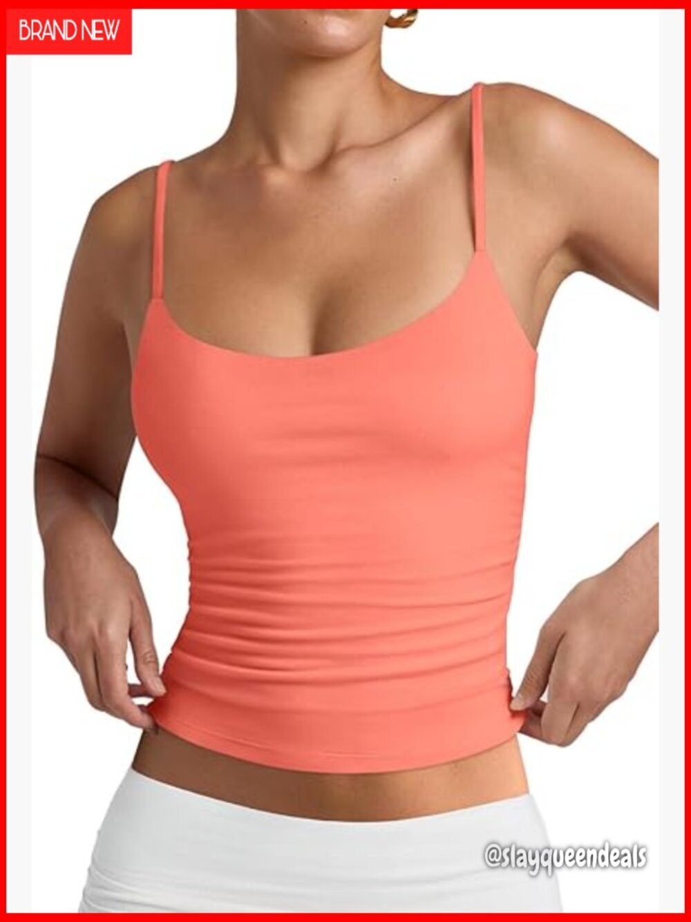 Double Lined Slim Fit Camisole Tank Top Adjustable Straps Scoop Neck